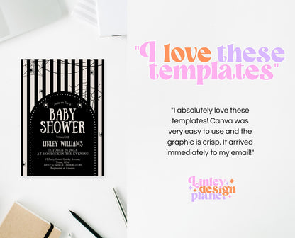 Editable Halloween Baby Shower Invitation Bundle, Gender Neutral Halloween Baby Shower Invitation Template, Spider Web Baby Shower, HBSC02