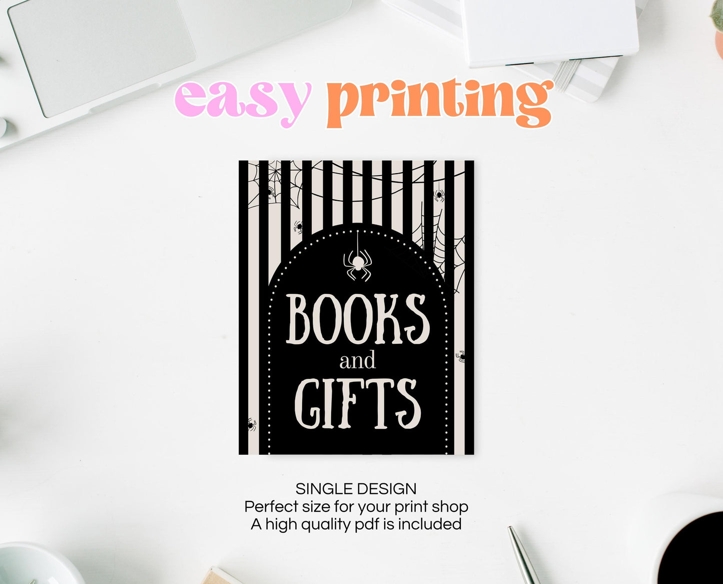 Books And Gifts Sign Halloween Baby Shower, Halloween Baby Shower Sign, Printable Halloween Sign, Dark Modern Halloween Baby Shower, HBSC02