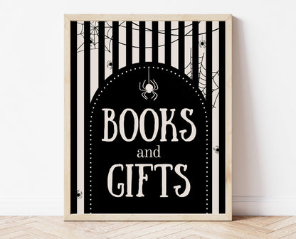 Books And Gifts Sign Halloween Baby Shower, Halloween Baby Shower Sign, Printable Halloween Sign, Dark Modern Halloween Baby Shower, HBSC02