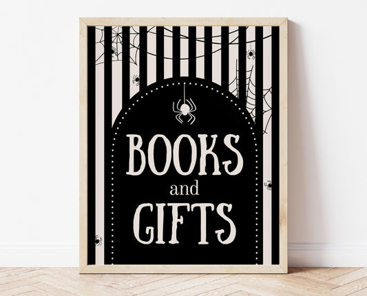 Books And Gifts Sign Halloween Baby Shower, Halloween Baby Shower Sign, Printable Halloween Sign, Dark Modern Halloween Baby Shower, HBSC02