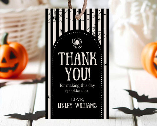 Editable Halloween Baby Shower Favor Tag, Gender Neutral Halloween Baby Shower Thank You Tag, Spider Web Baby Shower, HBSC02