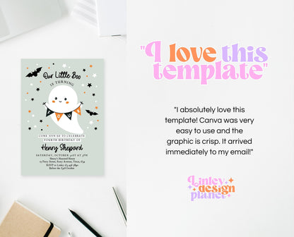 Editable Halloween Fourth Birthday Invitation, Halloween Costume Party Invitation, Spooky Kids Invite, Ghost Halloween Invitation Template