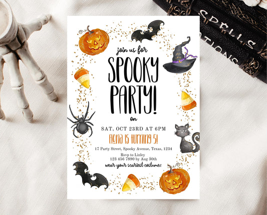 Editable Spooky Party Invitation, Minimal Halloween Invitation, Printable Halloween Candy Invite, Halloween Pumpkin Party Invitation
