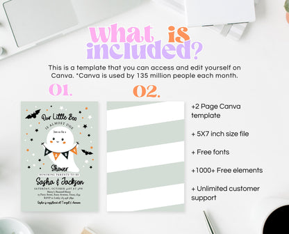 Editable Spooky Halloween Baby Shower Invitation, A Little Boo Is Almost Due Baby Shower Invitation, Halloween Baby Shower Template