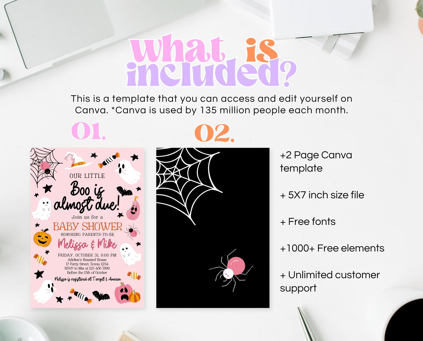 Editable Pink Halloween Baby Shower Invitation, A Little Boo Is Almost Due Baby Shower Invitation, Halloween Baby Shower Template