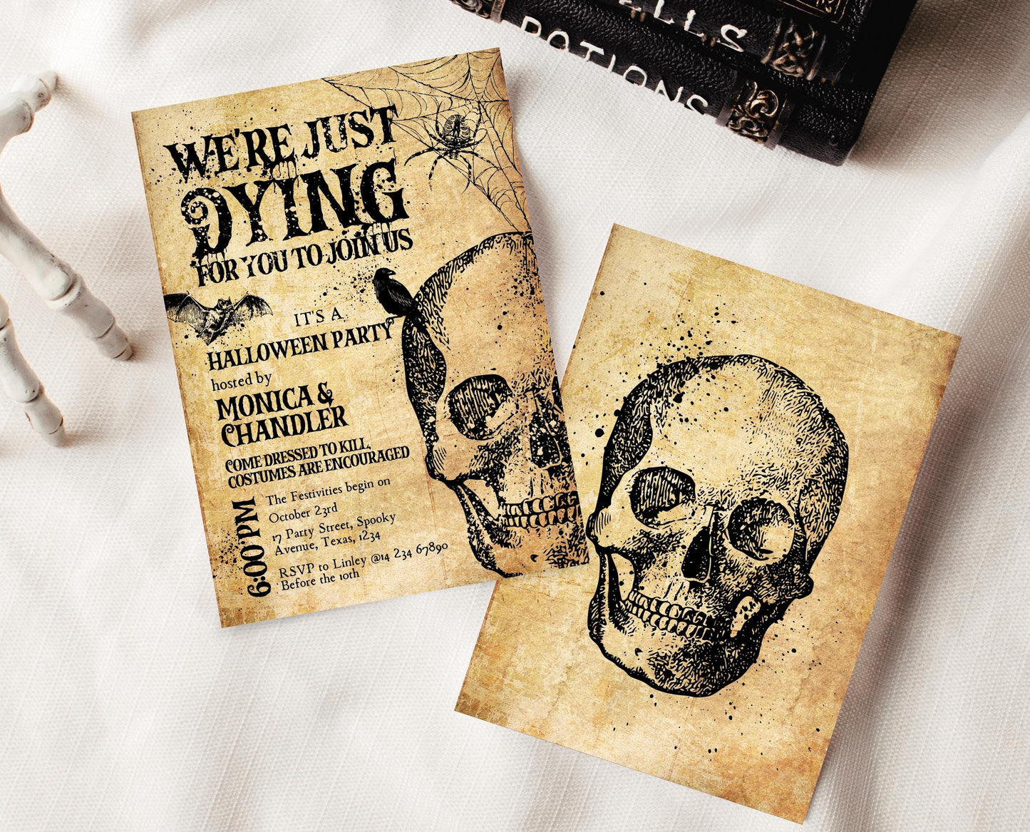 Editable Vintage Skull Halloween Party Invitation, Skull Halloween Party, Printable Halloween Birthday Invite, Vintage Halloween Invite