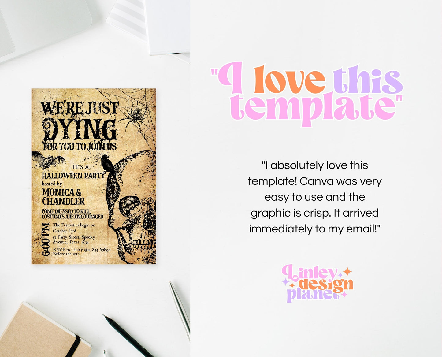Editable Vintage Skull Halloween Party Invitation, Skull Halloween Party, Printable Halloween Birthday Invite, Vintage Halloween Invite