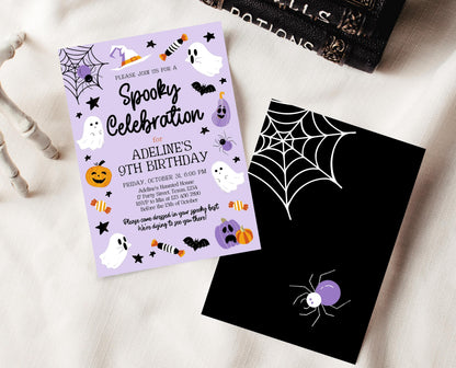 Editable Purple Halloween Birthday Invitation, Halloween Costume Party Invitation, Spooky Kids Invite, Purple Halloween Invitation Template