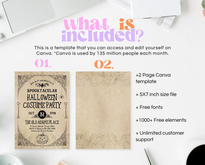 Editable Vintage Halloween Costume Party Invitation, Spooky Halloween Birthday Party, Printable Halloween Birthday Invite, Vintage Halloween