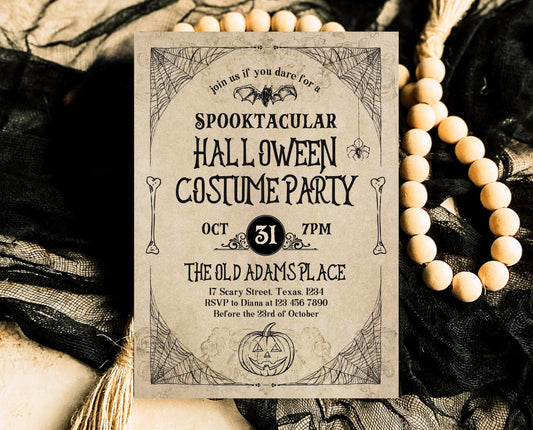 Editable Vintage Halloween Costume Party Invitation, Spooky Halloween Birthday Party, Printable Halloween Birthday Invite, Vintage Halloween