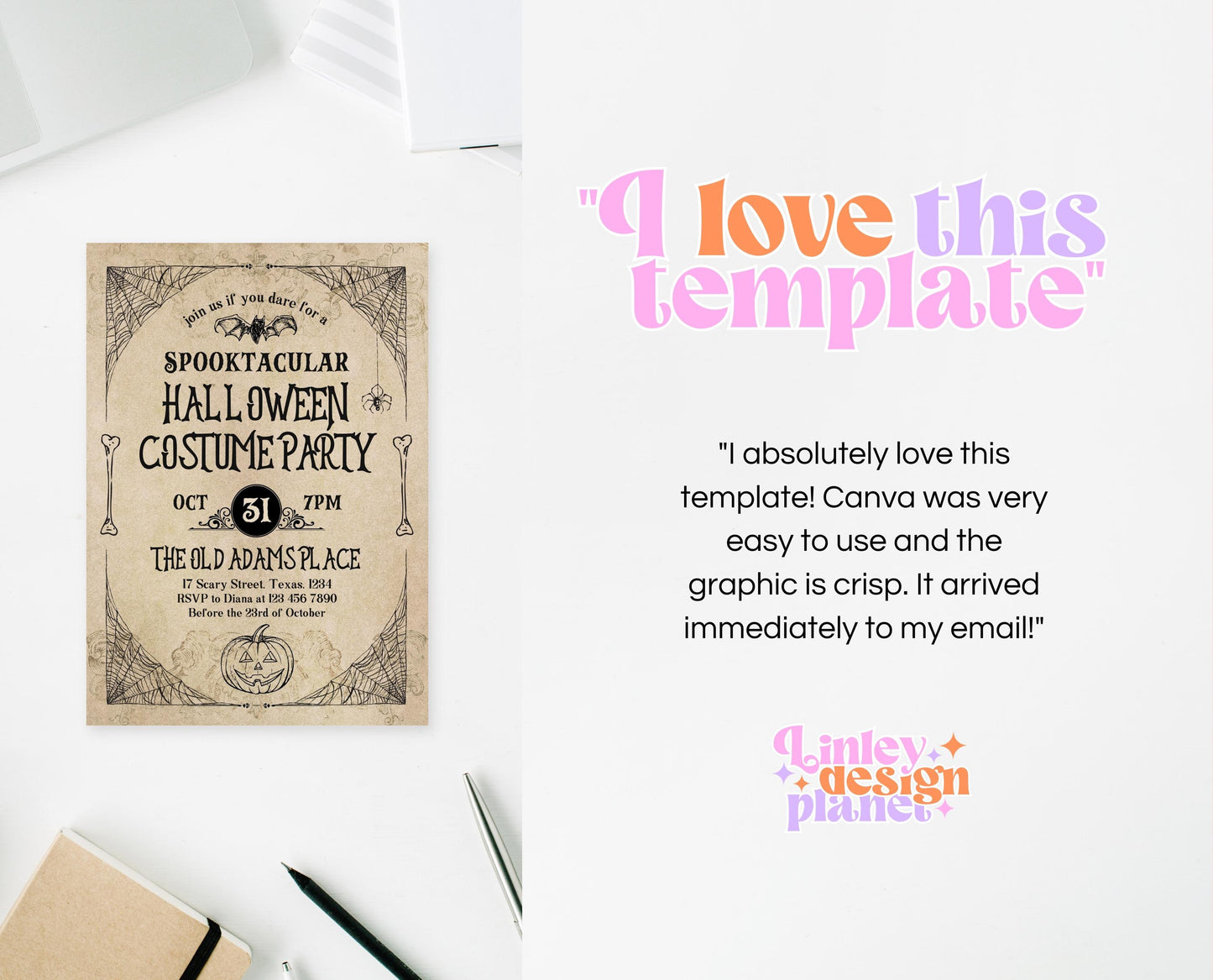 Editable Vintage Halloween Costume Party Invitation, Spooky Halloween Birthday Party, Printable Halloween Birthday Invite, Vintage Halloween