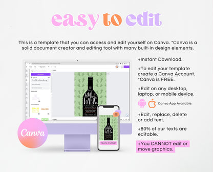 Editable Halloween Wine Invitation, Haunted House Party Invite, Hallo-wine, Printable Halloween Alcohol Invite, Halloween House Party Invite