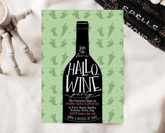 Editable Halloween Wine Invitation, Haunted House Party Invite, Hallo-wine, Printable Halloween Alcohol Invite, Halloween House Party Invite