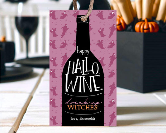 Editable Halloween Wine Gift Tag, Spooky Wine Favor Tag, Hallo-wine Tag, Printable Halloween Alcohol Tag, Halloween Gift Tags, Printable