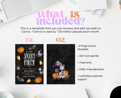 Editable Spooky Party Invitation, Minimal Halloween Invitation, Printable Halloween Candy Invite, Halloween Pumpkin Party Invitation