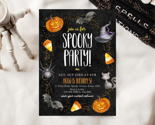 Editable Spooky Party Invitation, Minimal Halloween Invitation, Printable Halloween Candy Invite, Halloween Pumpkin Party Invitation