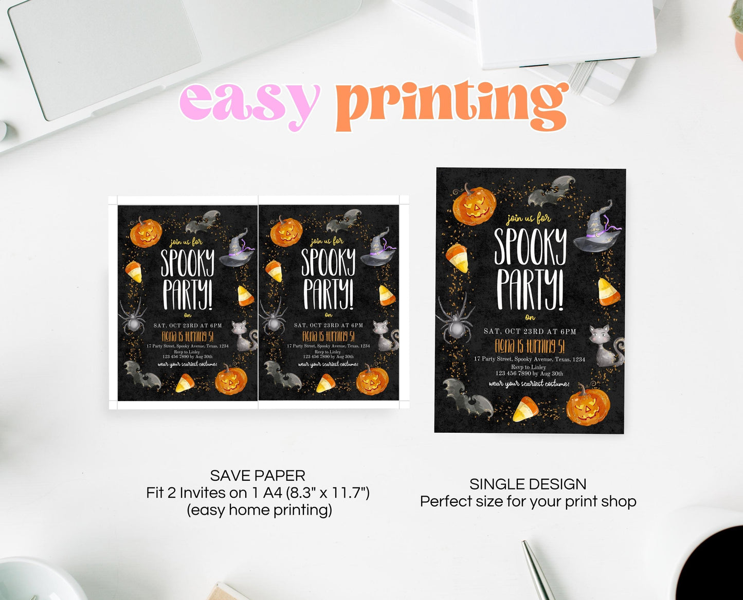 Editable Spooky Party Invitation, Minimal Halloween Invitation, Printable Halloween Candy Invite, Halloween Pumpkin Party Invitation
