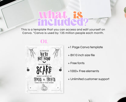Editable Halloween Trick Or Treat Sign, Halloween Away From Home Sign, Printable Halloween Sign, Please Take One Sign Halloween, Download