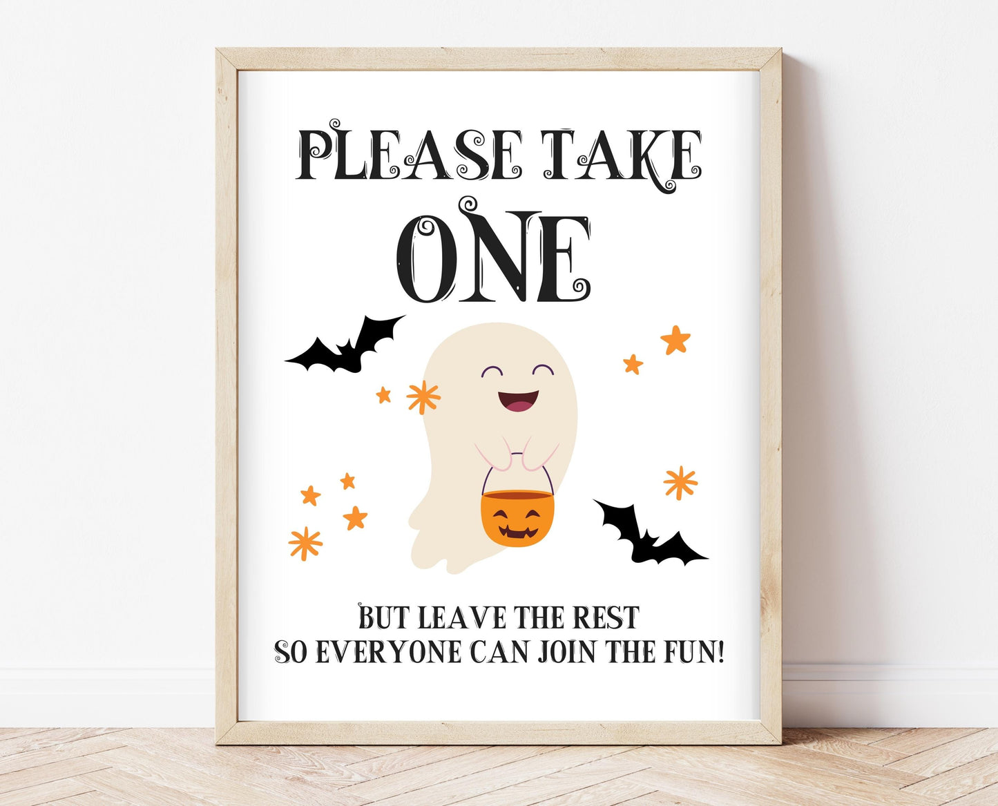 Printable Please Take One Treat Sign, Halloween Trick-Or-Treat Sign, Passing Out Candy, Please Take a Treat Sign, Halloween Candy Sign