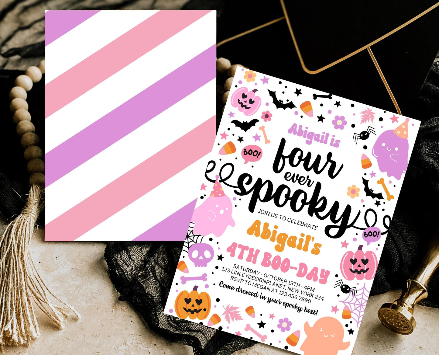 Editable Four Ever Spooky Birthday Invitation, Halloween Fourth Birthday Invitation, Spooky Invitation, Halloween Invite Template, PHBP01