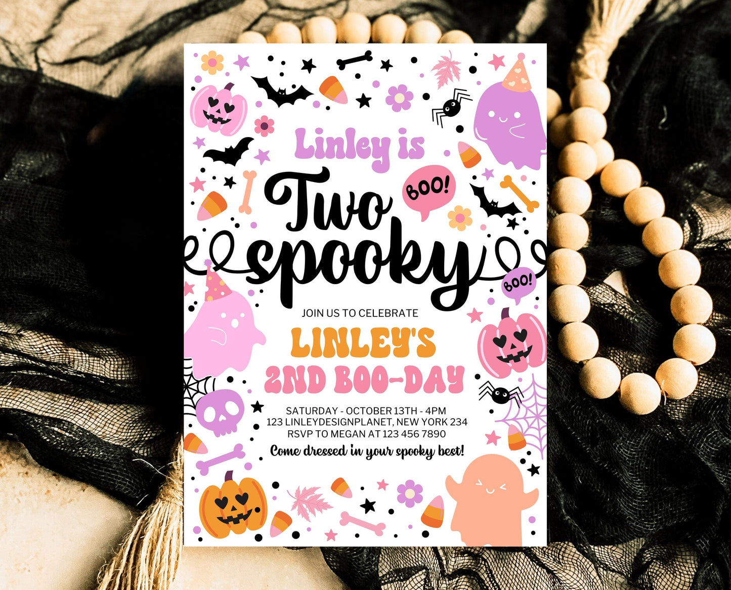 Editable Two Spooky Birthday Invitation, Halloween Second Birthday Invitation, Spooky 2nd Invitation, Halloween Invite Template, PHBP01