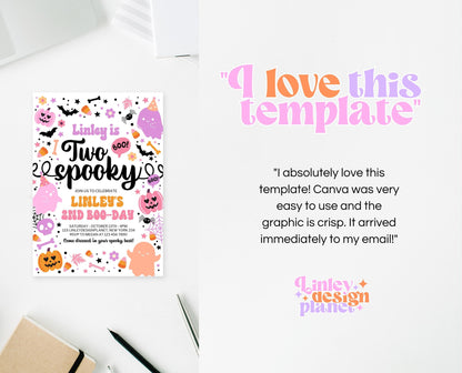 Editable Two Spooky Birthday Invitation, Halloween Second Birthday Invitation, Spooky 2nd Invitation, Halloween Invite Template, PHBP01