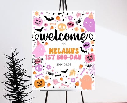 Editable Spooky Birthday Welcome Sign, Halloween Birthday Welcome Poster, Spooky Party Sign, Pink And Purple, Template, Printable, PHBP01