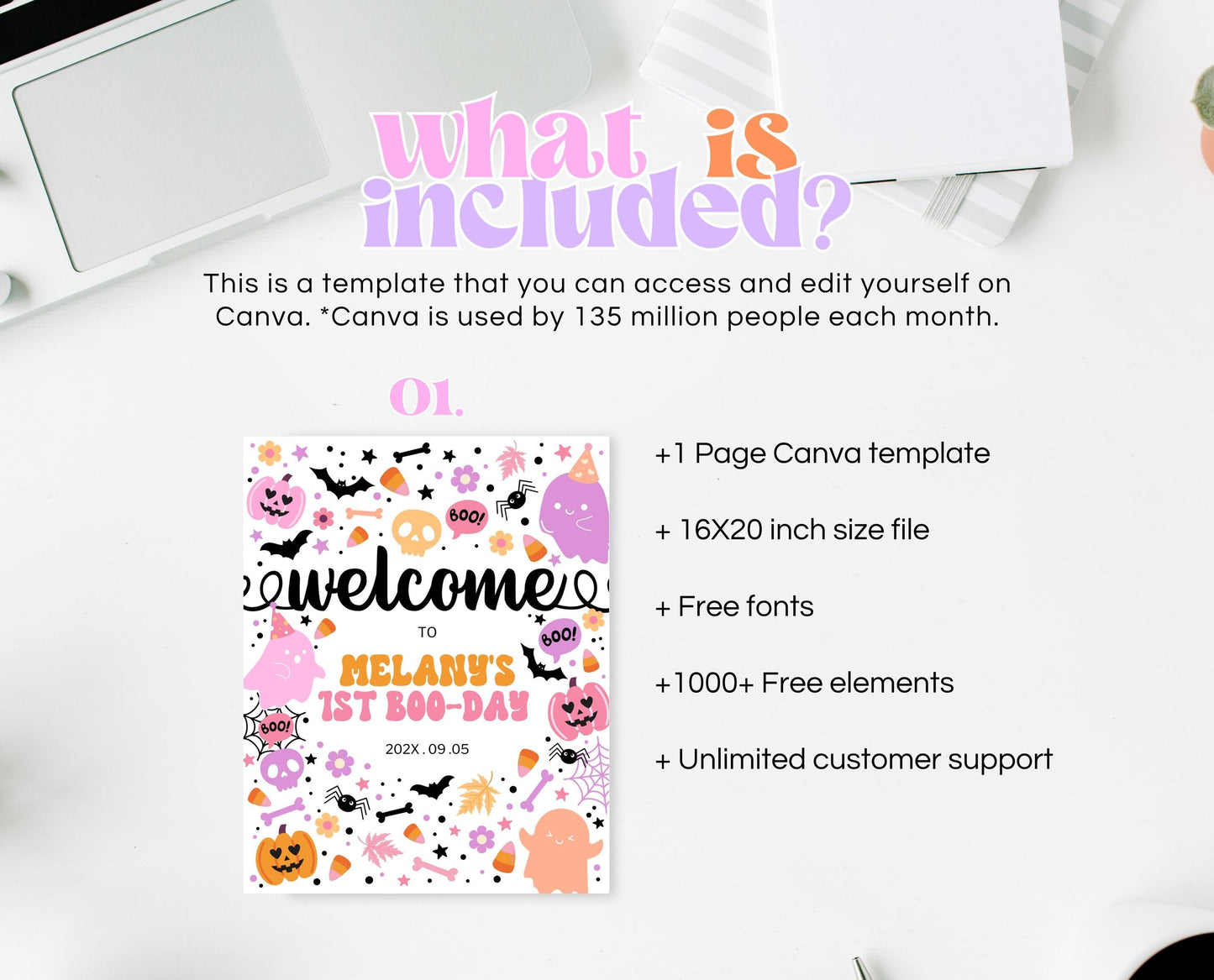 Editable Spooky Birthday Welcome Sign, Halloween Birthday Welcome Poster, Spooky Party Sign, Pink And Purple, Template, Printable, PHBP01