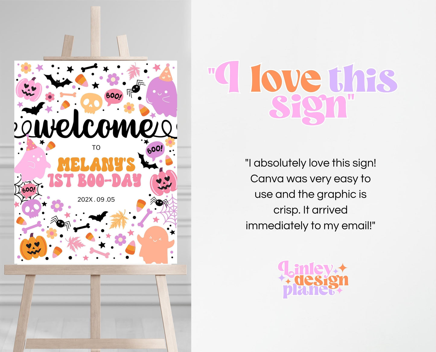 Editable Spooky Birthday Welcome Sign, Halloween Birthday Welcome Poster, Spooky Party Sign, Pink And Purple, Template, Printable, PHBP01