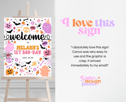 Editable Spooky Birthday Welcome Sign, Halloween Birthday Welcome Poster, Spooky Party Sign, Pink And Purple, Template, Printable, PHBP01