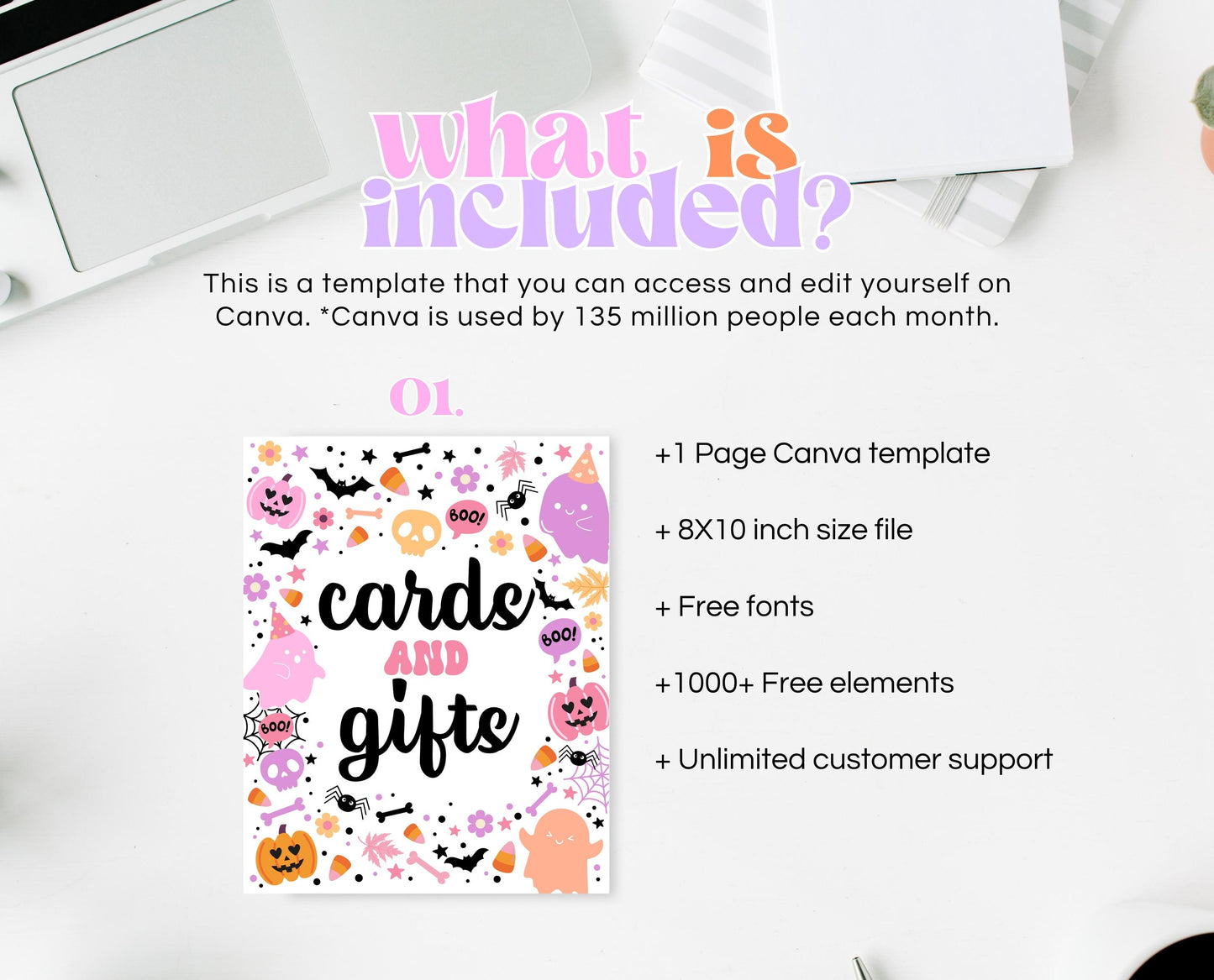 Cards And Gifts Sign Spooky Birthday, Halloween Birthday Decor Sign, Spooky Party Sign, Pink And Purple Halloween Decor, Printable, PHBP01
