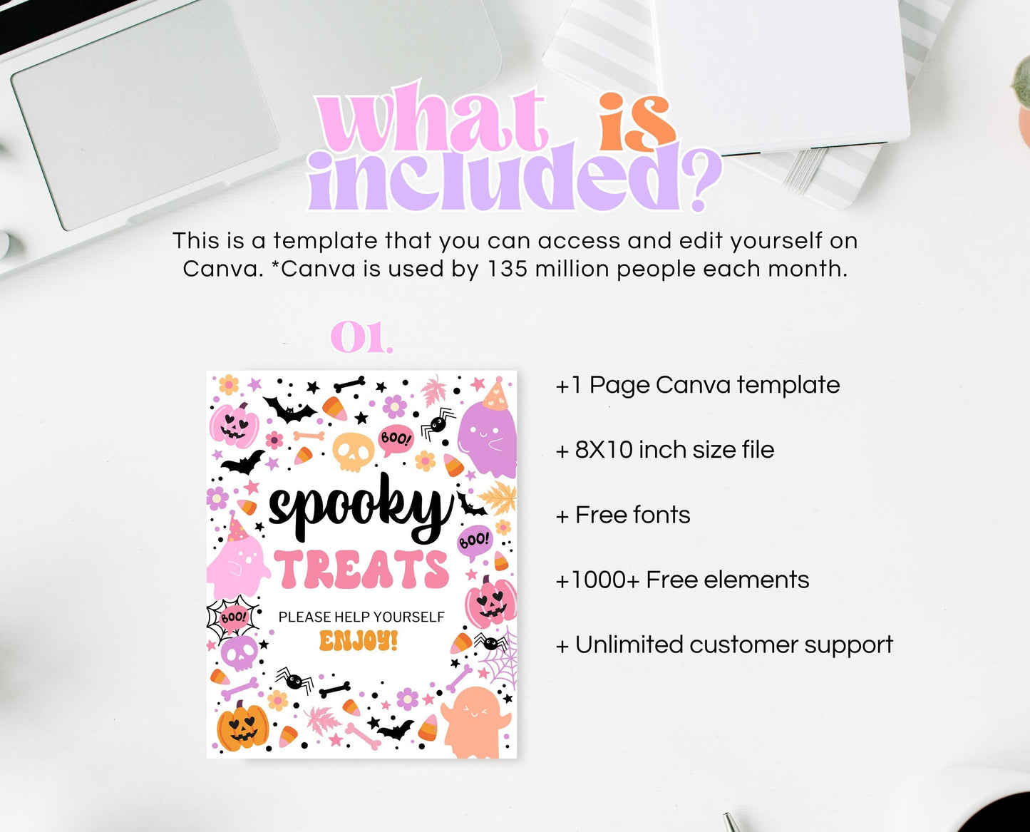 Spooky Treats Sign Spooky Birthday, Halloween Birthday Decor Sign, Spooky Party Sign, Pink And Purple Halloween Decor, Printable, PHBP01