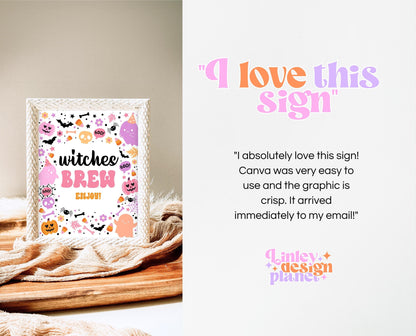 Witches Brew Sign Spooky Birthday, Halloween Birthday Decor Sign, Spooky Party Sign, Pink And Purple Halloween Decor, Printable, PHBP01