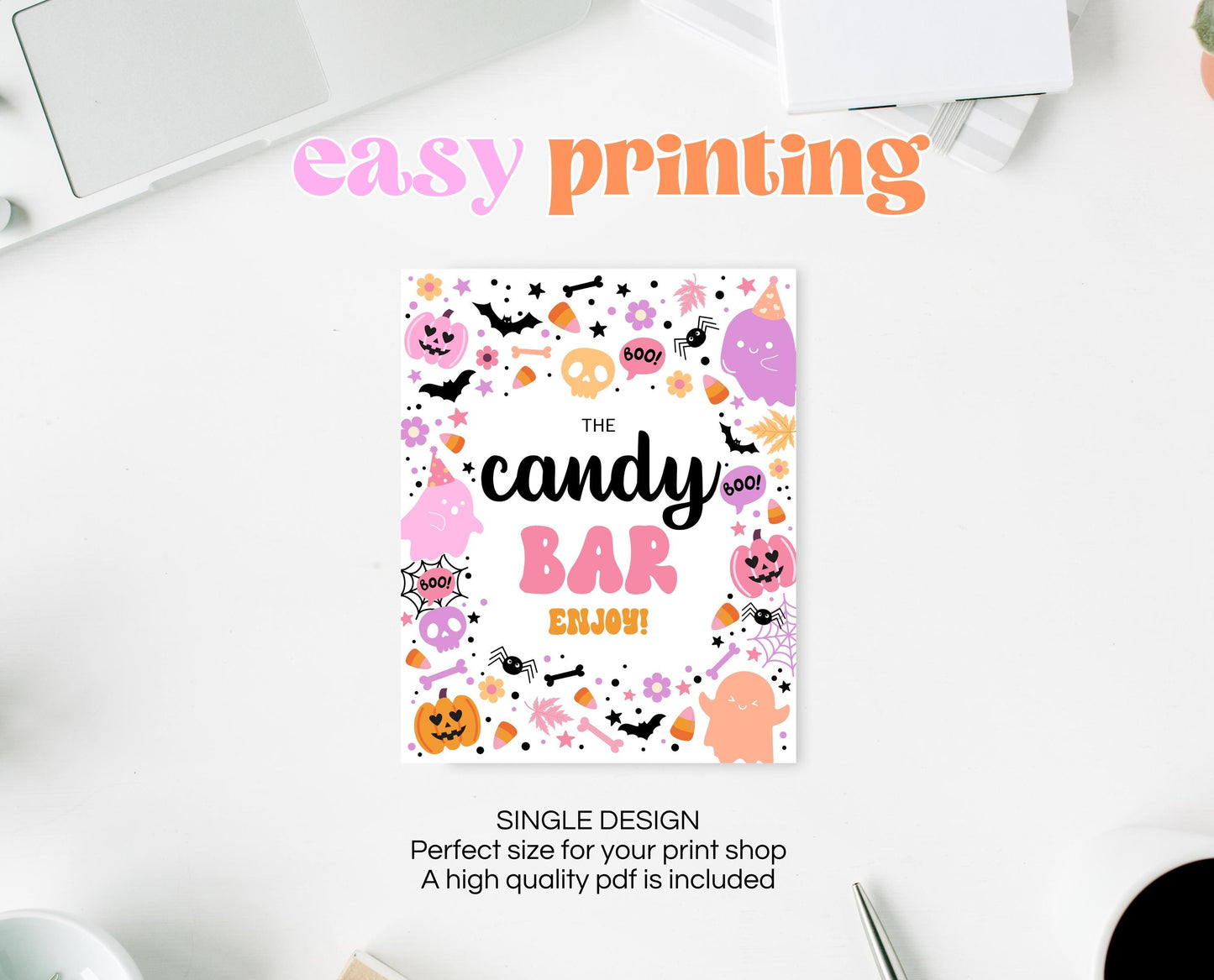 Candy Bar Sign Spooky Birthday, Halloween Birthday Candy Sign, Spooky Party Sign, Pink And Purple Halloween Decor, Printable, PHBP01