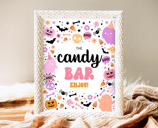 Candy Bar Sign Spooky Birthday, Halloween Birthday Candy Sign, Spooky Party Sign, Pink And Purple Halloween Decor, Printable, PHBP01