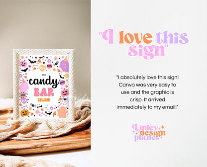 Candy Bar Sign Spooky Birthday, Halloween Birthday Candy Sign, Spooky Party Sign, Pink And Purple Halloween Decor, Printable, PHBP01