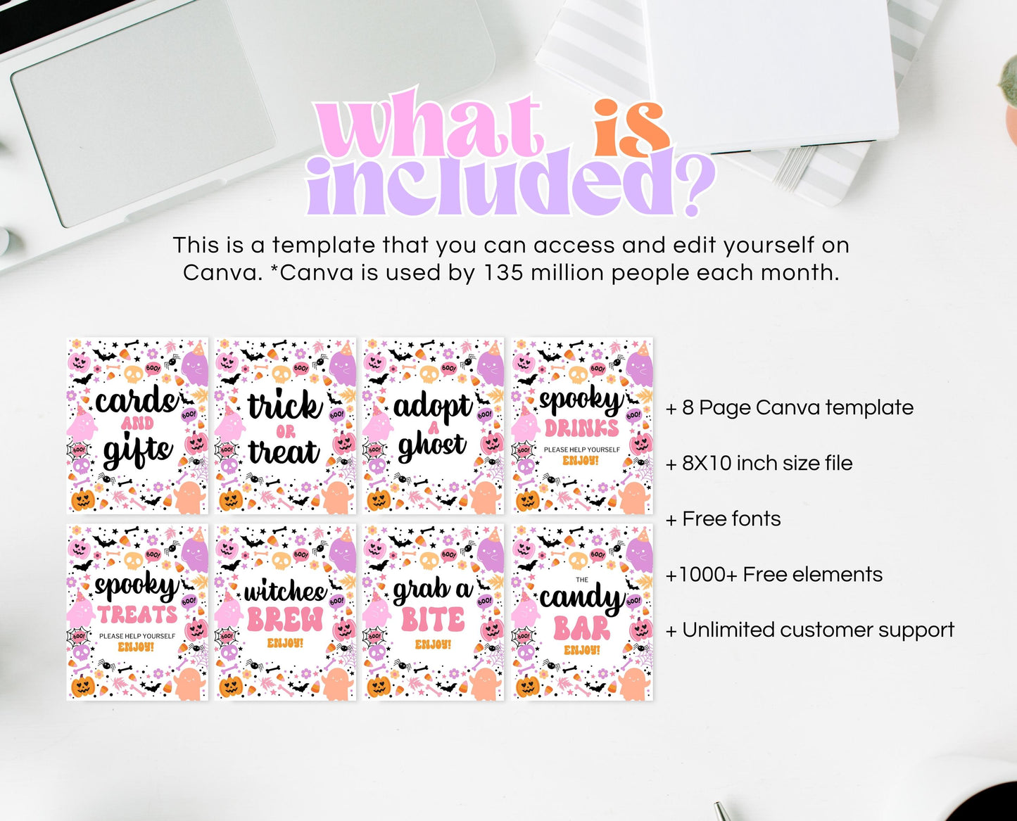 Editable Spooky Birthday Sign Bundle, Halloween Birthday Sign Seet, Spooky Party Sign, Pink And Purple, Template, Printable, PHBP01