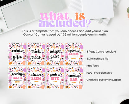 Editable Spooky Birthday Sign Bundle, Halloween Birthday Sign Seet, Spooky Party Sign, Pink And Purple, Template, Printable, PHBP01