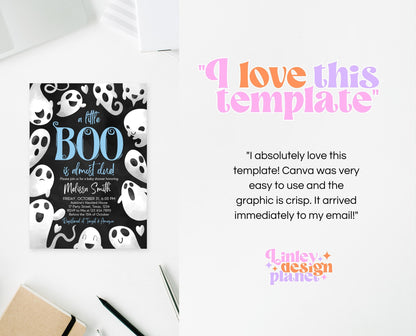 Editable Halloween Baby Shower Invitation, Blue Boy Halloween Baby Shower Invitation Template, Ghosts Little Boo Baby Shower Invite, HBSC03
