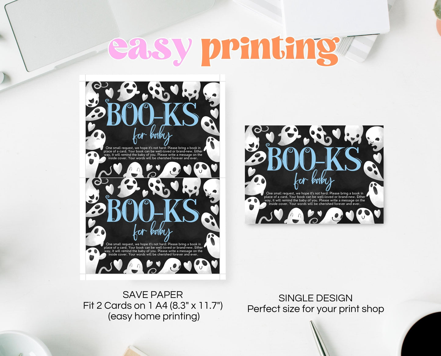 Books For Baby Card Halloween Baby Shower, Blue Boy Halloween Baby Shower Book Insert, A Little Boo Is Almost Due Baby Shower, HBSC03