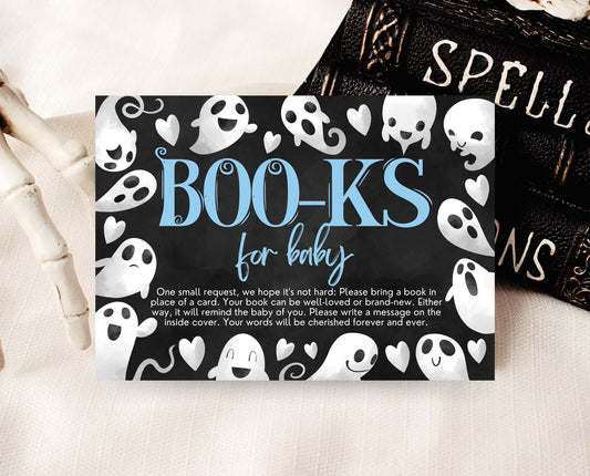 Books For Baby Card Halloween Baby Shower, Blue Boy Halloween Baby Shower Book Insert, A Little Boo Is Almost Due Baby Shower, HBSC03