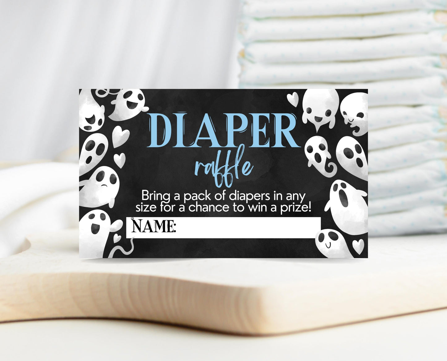 Diaper Raffle Ticket Halloween Baby Shower, Blue Boy Halloween Baby Shower Diaper Game, A Little Boo Is Almost Due Baby Shower, HBSC03