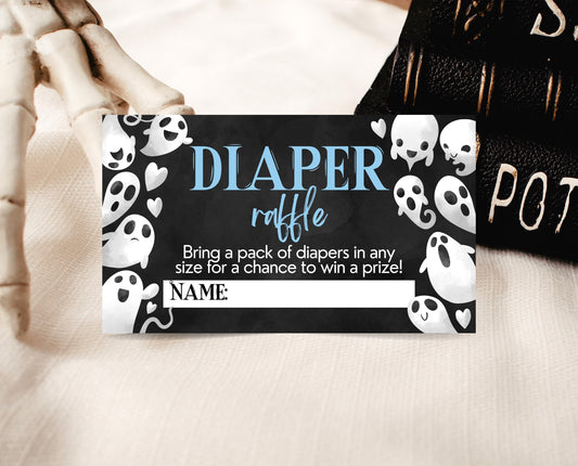 Diaper Raffle Ticket Halloween Baby Shower, Blue Boy Halloween Baby Shower Diaper Game, A Little Boo Is Almost Due Baby Shower, HBSC03