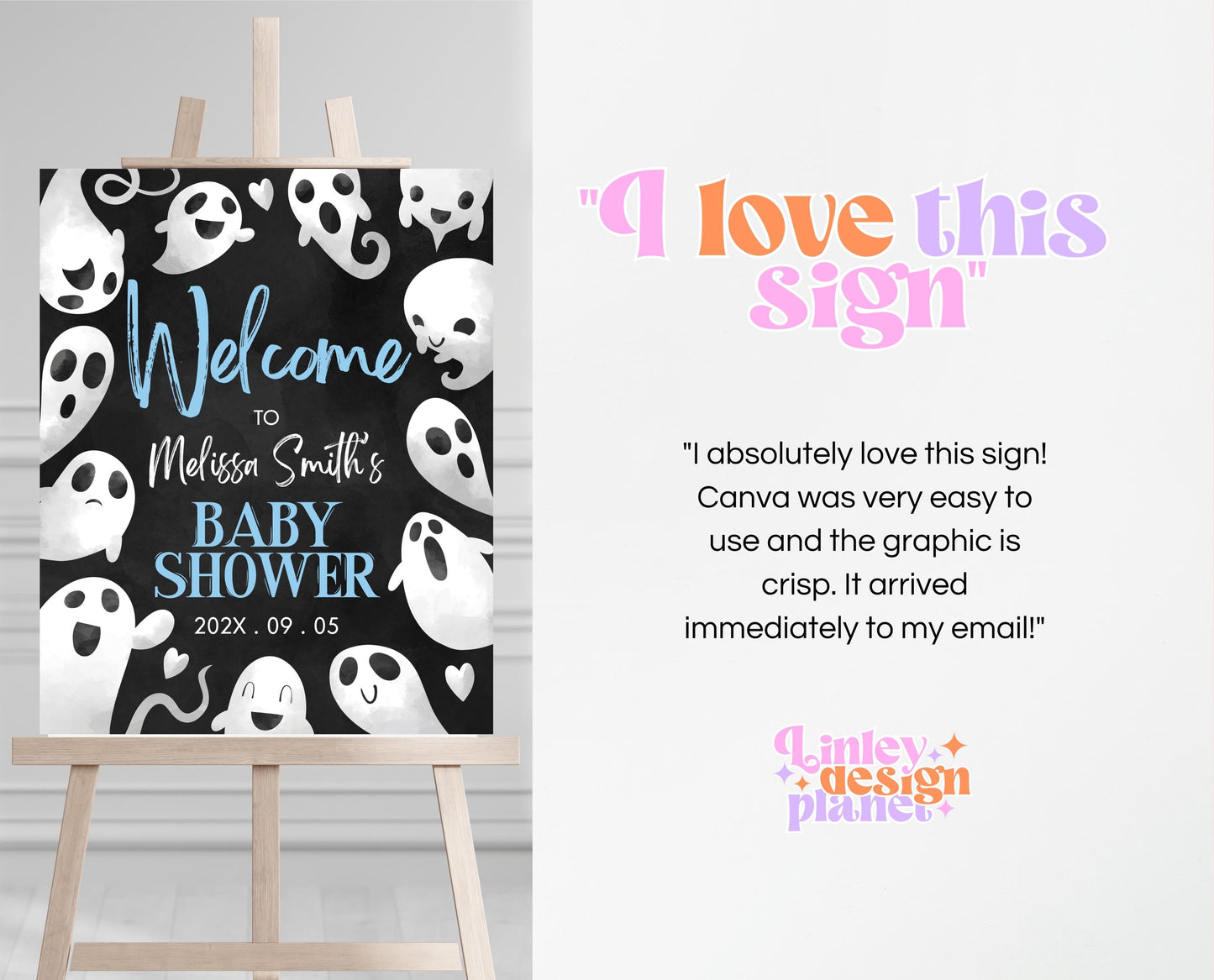 Editable Halloween Baby Shower Welcome Sign, Blue Boy Halloween Baby Shower Welcome Poster, Ghosts Little Boo Baby Shower Sign, HBSC03