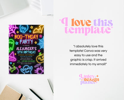 Editable Neon Halloween Birthday Invitation, Halloween Neon Invite, Printable Neon Halloween Party Invite, Neon Halloween Invite, NHBP01