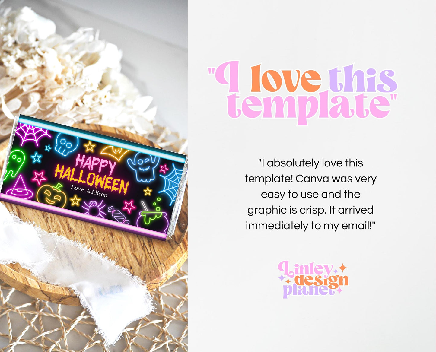 Editable Neon Halloween Chocolate Bar Wrapper, Halloween Candy Bar Wrapper Template, Halloween Chocolate Gift Printable, NHBP01