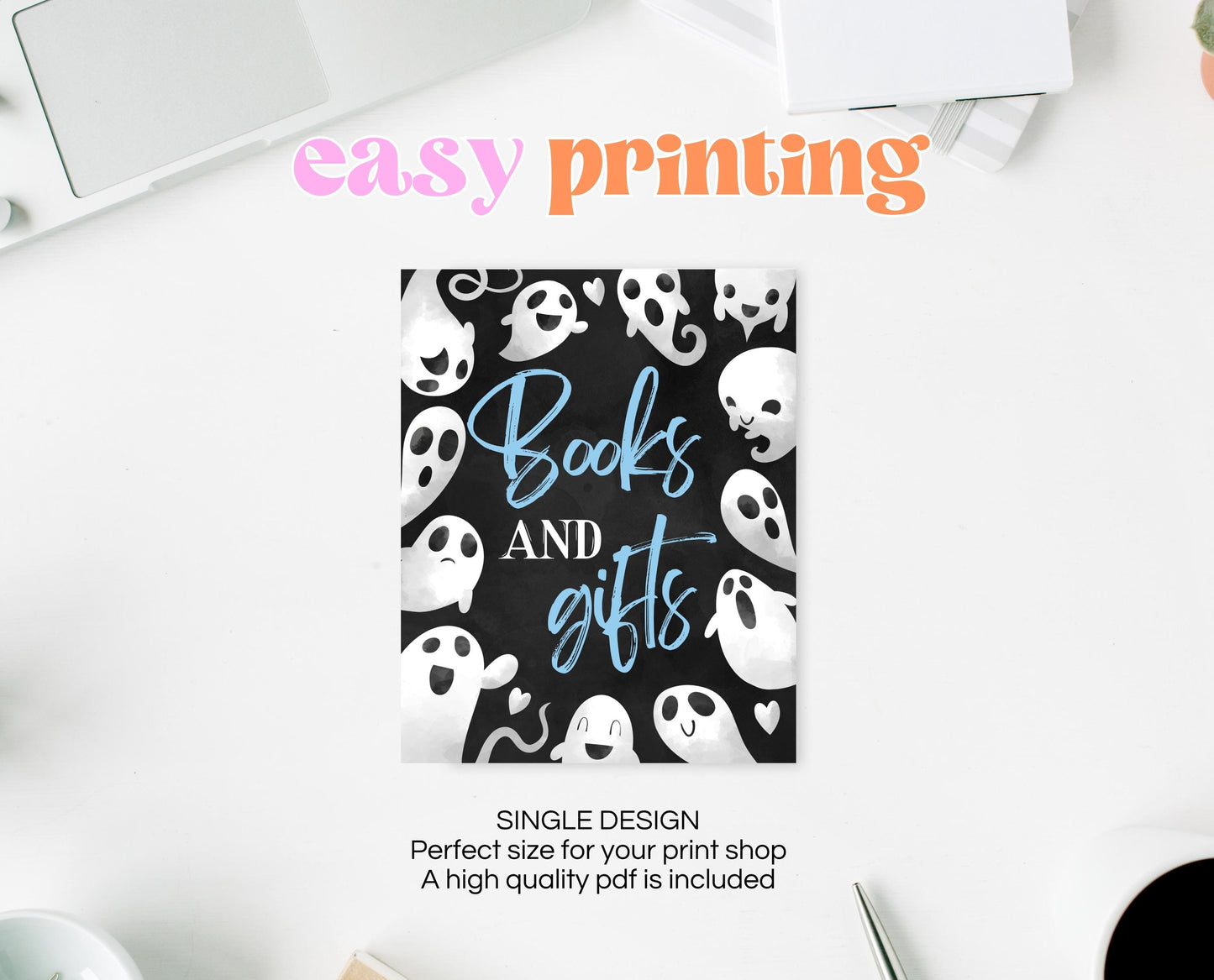 Books And Gifts Sign Halloween Baby Shower, Halloween Baby Shower Sign, Printable Halloween Sign, Blue Boy Halloween Baby Shower, HBSC03
