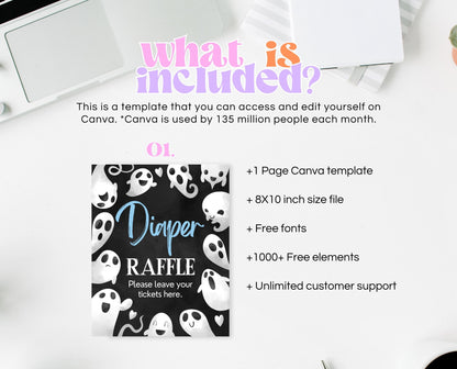 Diaper Raffle Sign Halloween Baby Shower, Halloween Baby Shower Game Sign, Printable Halloween Sign, Blue Boy Halloween Baby Shower, HBSC03