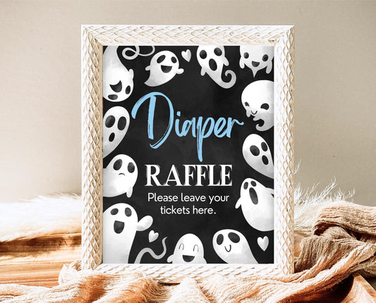 Diaper Raffle Sign Halloween Baby Shower, Halloween Baby Shower Game Sign, Printable Halloween Sign, Blue Boy Halloween Baby Shower, HBSC03