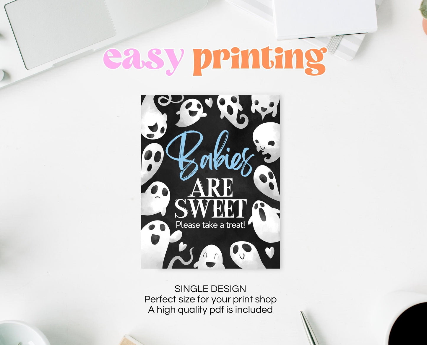 Babies Are Sweet Sign Halloween Baby Shower, Halloween Baby Shower Sign, Printable Halloween Sign, Blue Boy Halloween Baby Shower, HBSC03
